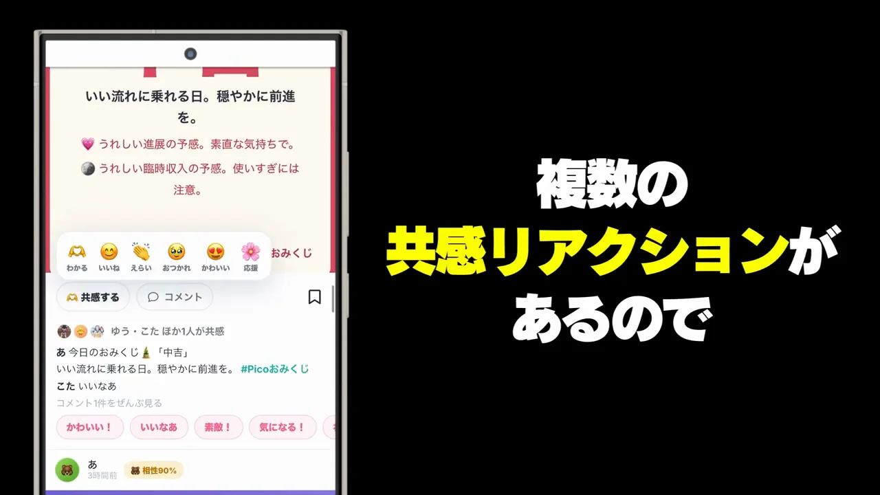 他のユーザーへの反応:共感・コメント・フォロー