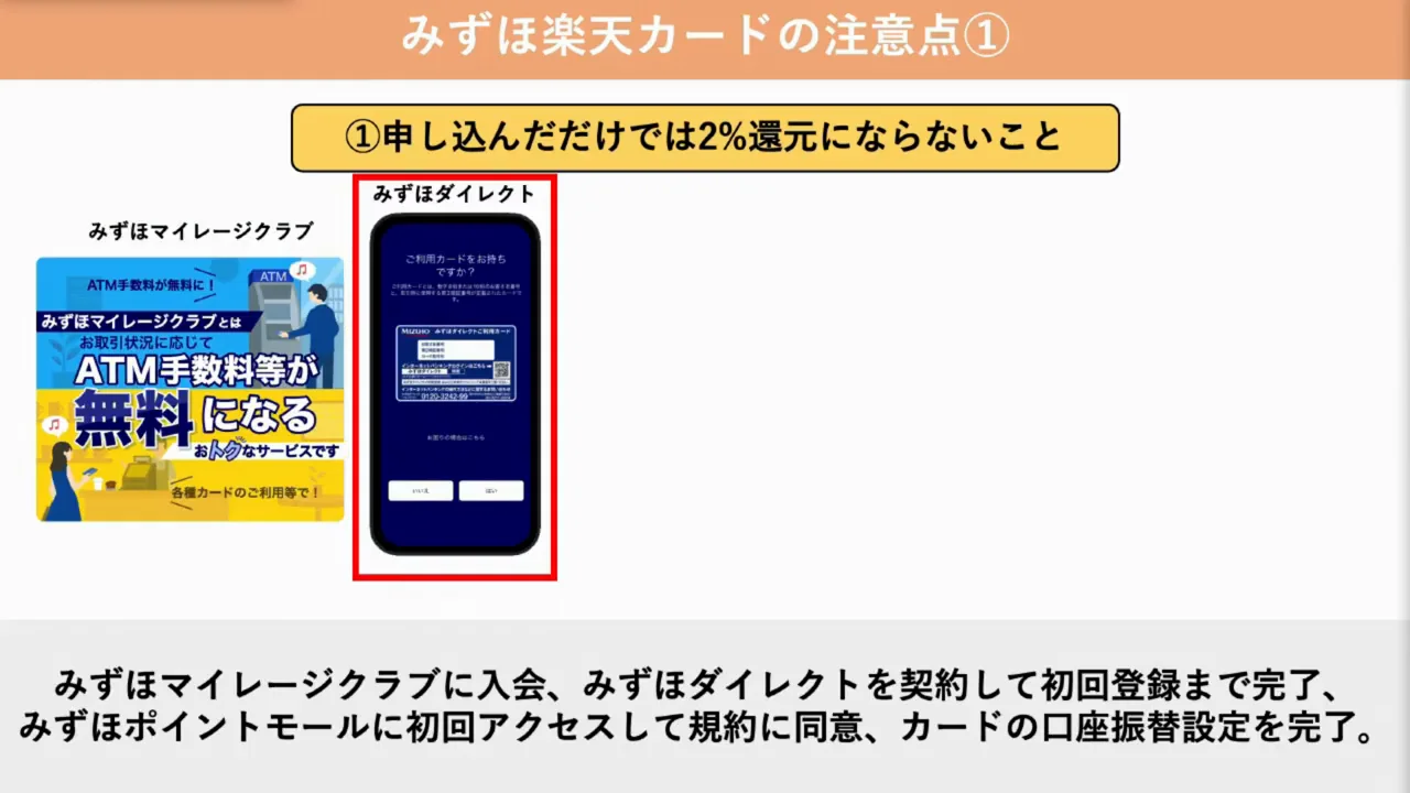 みずほ楽天カードの注意点