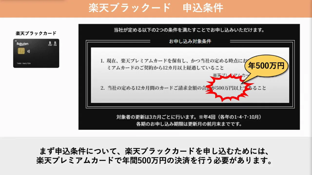 楽天ブラックカードの申込条件と500万円の集計範囲