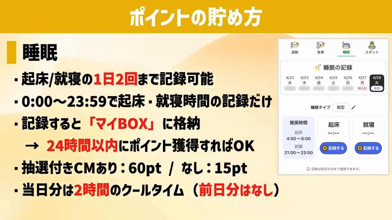睡眠：起床・就寝の1日2回