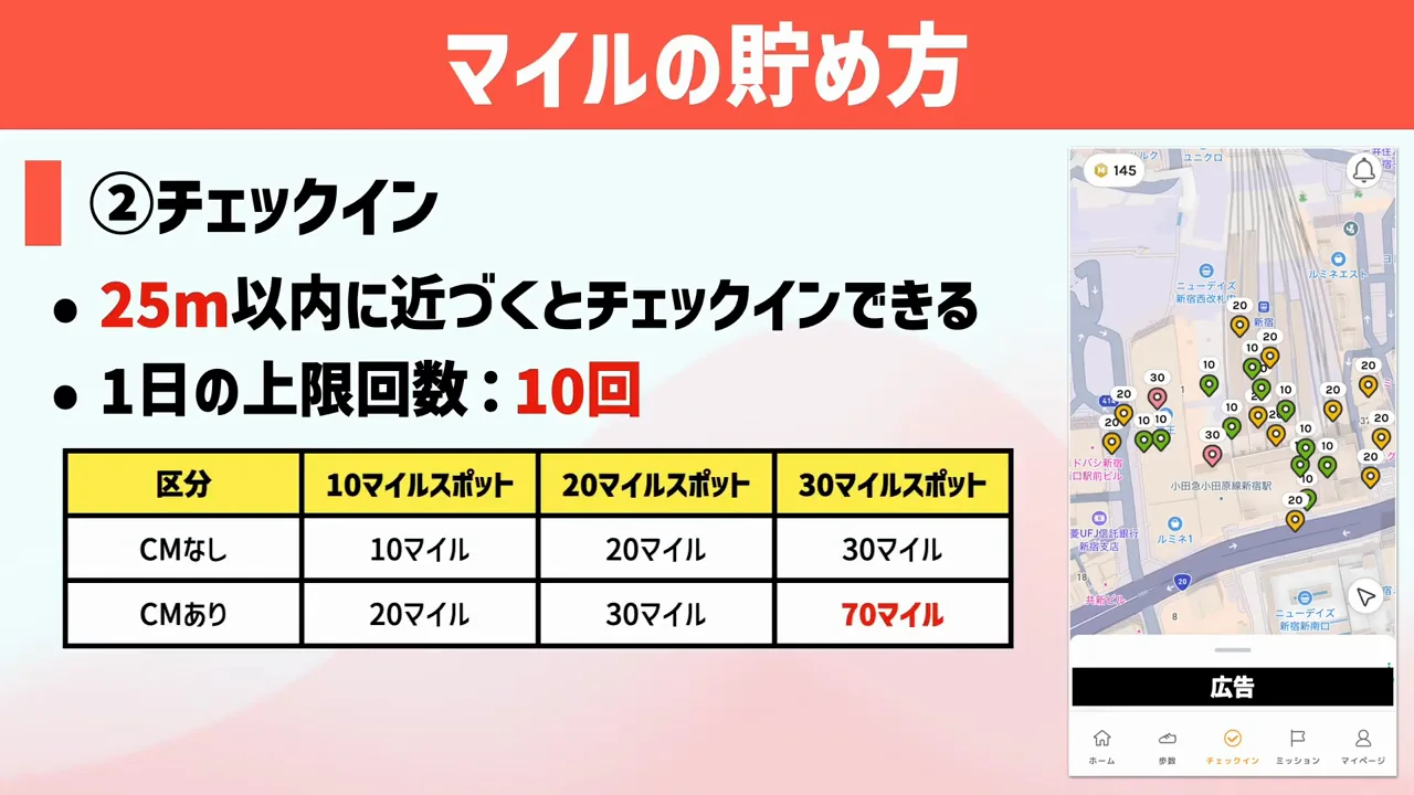 マイルの貯め方②：チェックイン