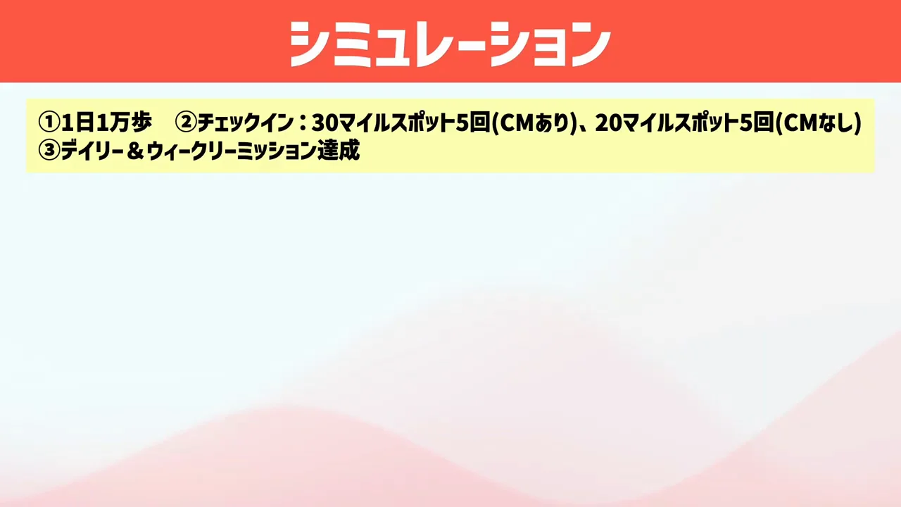 シミュレーション：1か月で32,300マイル＝323円分