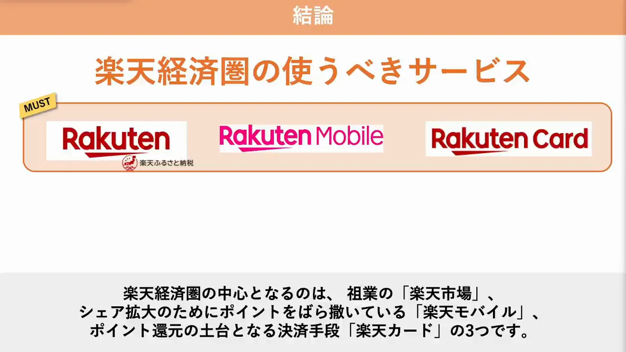 中心は楽天市場・楽天モバイル・楽天カードの3つ
