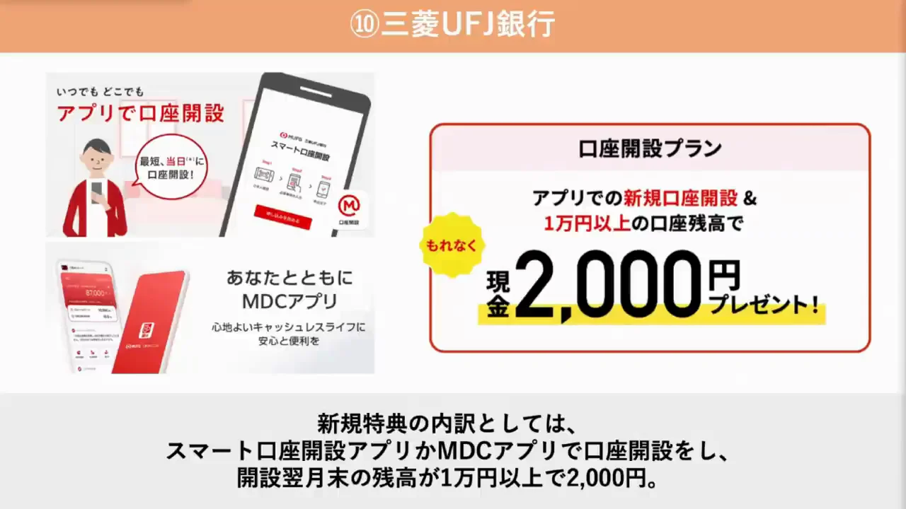 三菱UFJ銀行:10万円を入れておくだけで2万円