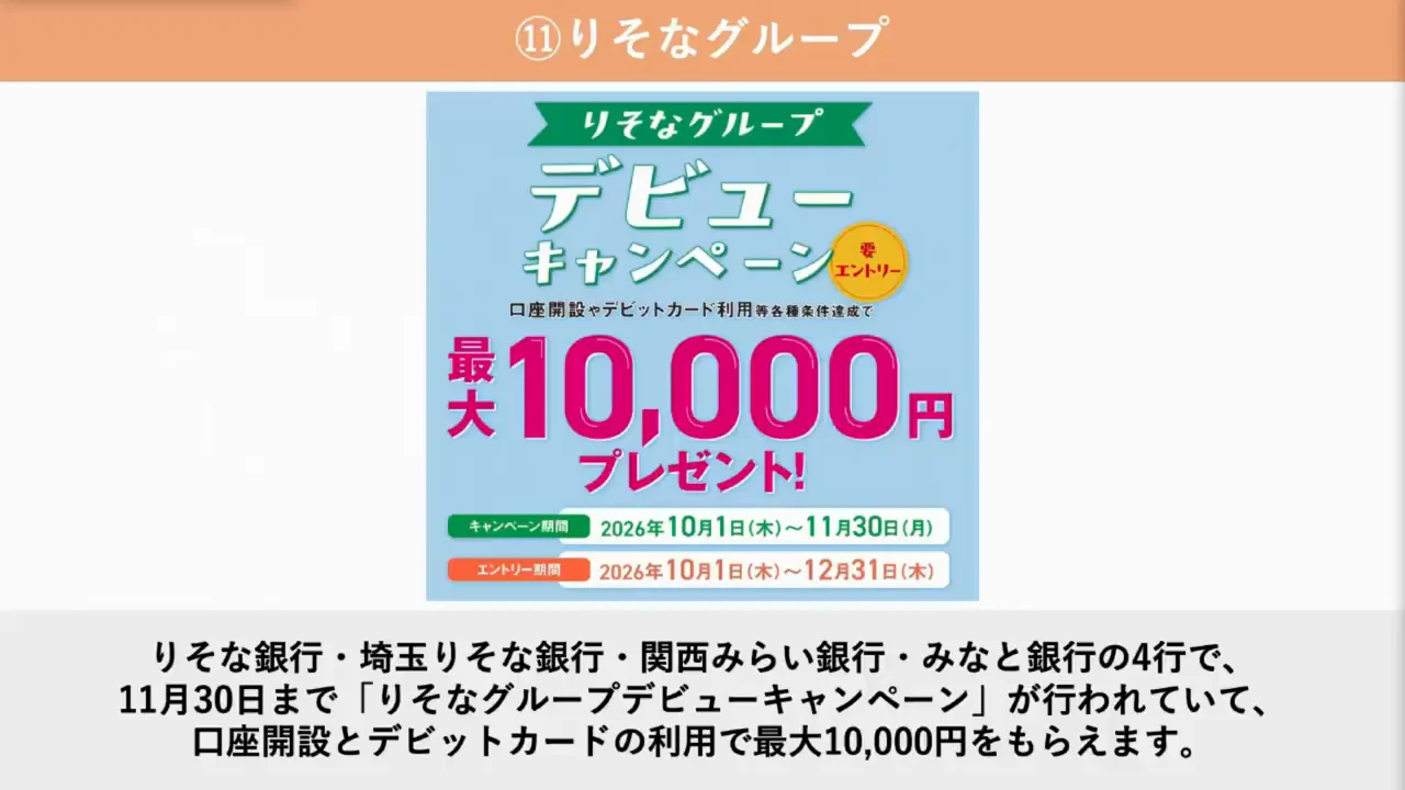 りそなグループ:デビットカード利用で最大1万円、注目はプレミアム