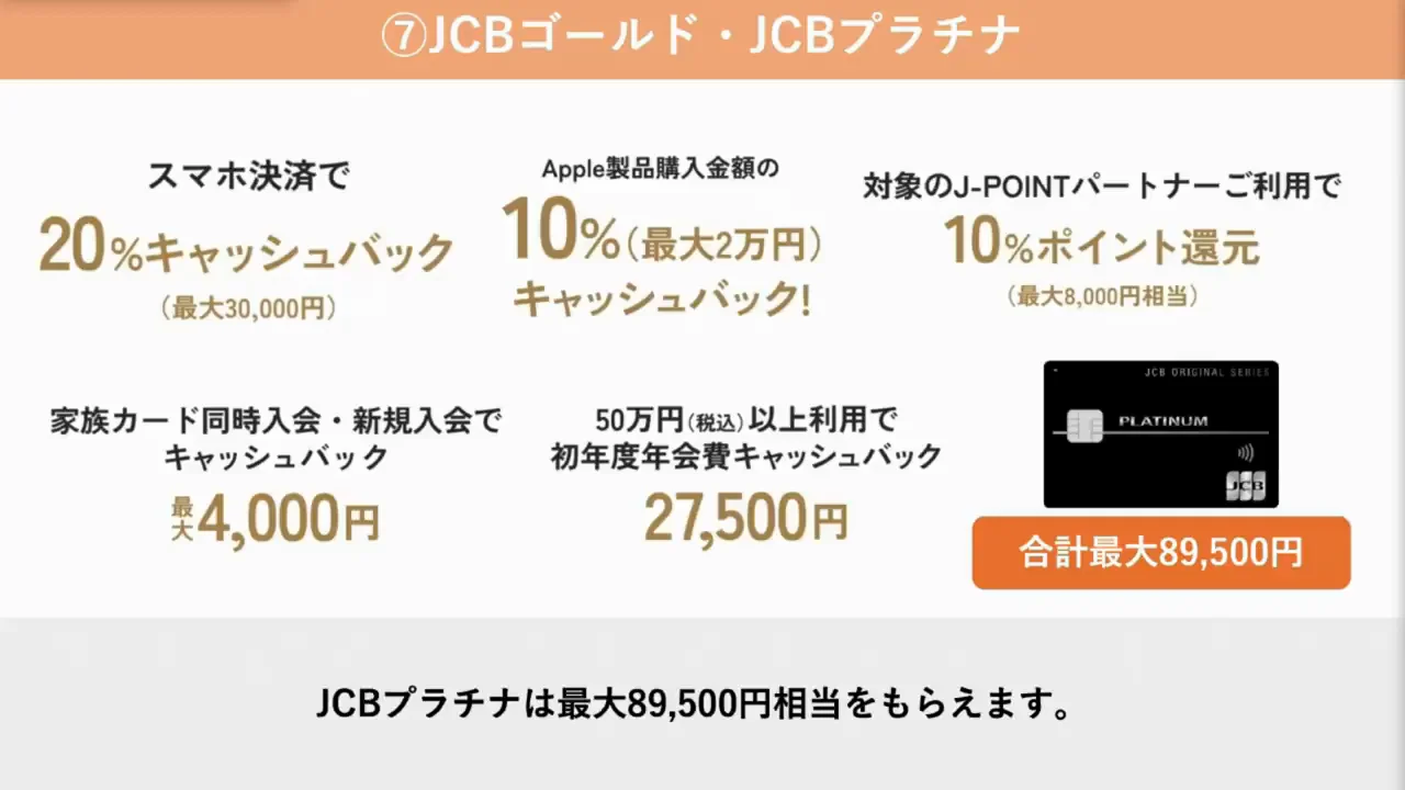 JCBゴールドとJCBプラチナ：基本還元率は低いが優待と特典が厚い