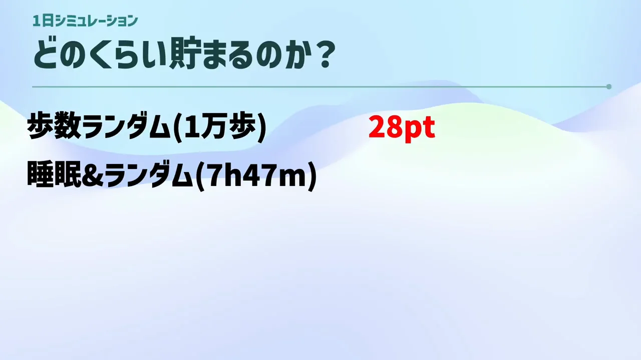 1日でどれくらい貯まるか：シミュレーション
