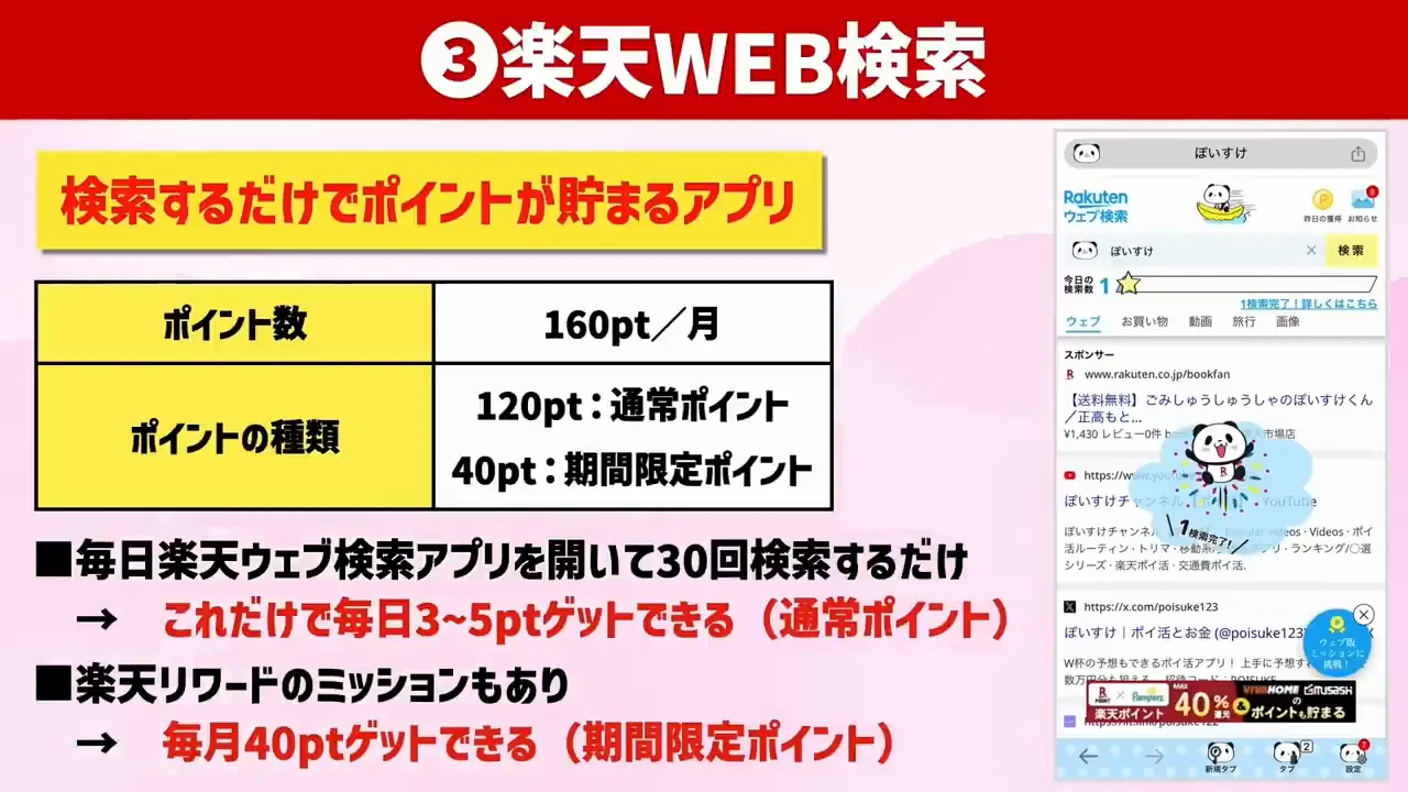 ③楽天WEB検索:検索の山分けとリワードミッション