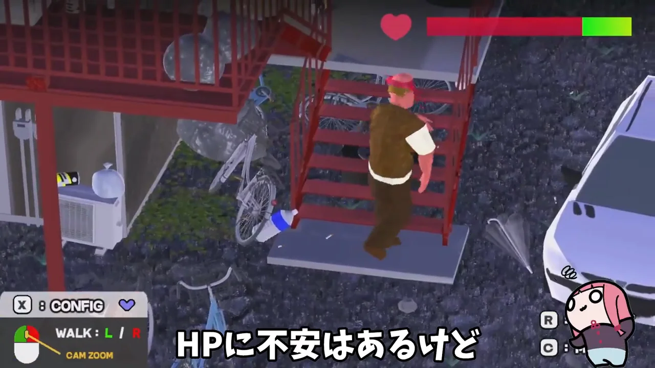 階段での転落とHP回復