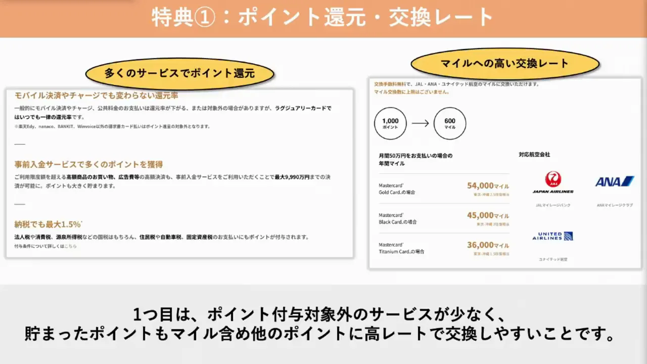 特典①：還元率が下がる支払いがほとんどなく、ポイントも交換しやすい