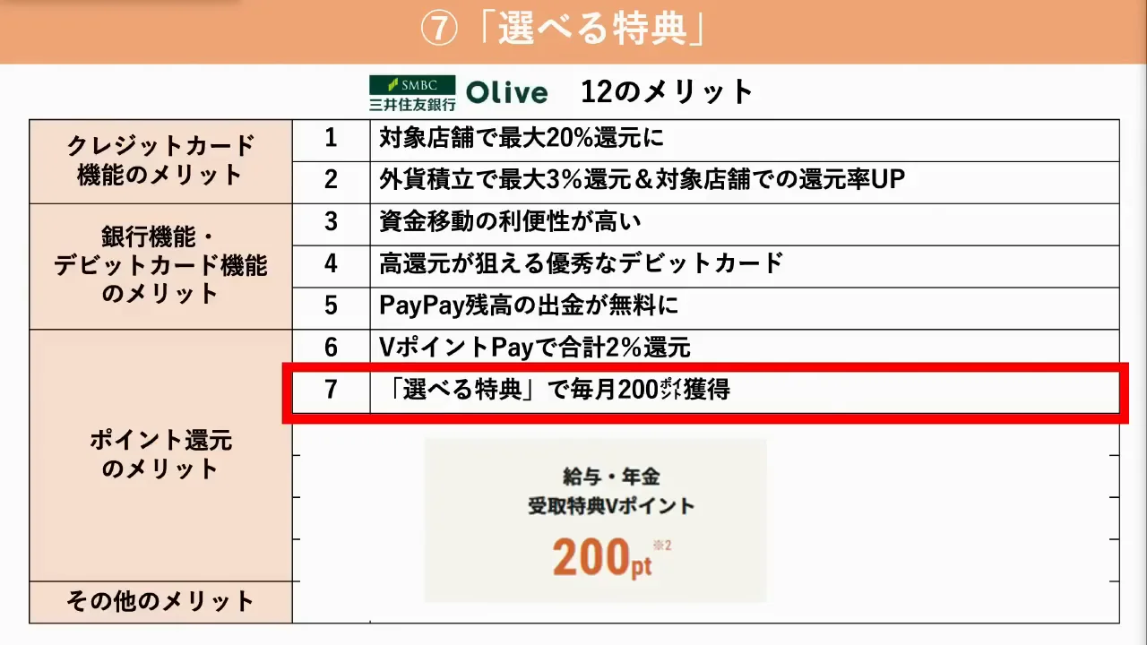 メリット7・8：「選べる特典」とステータスによる選択数