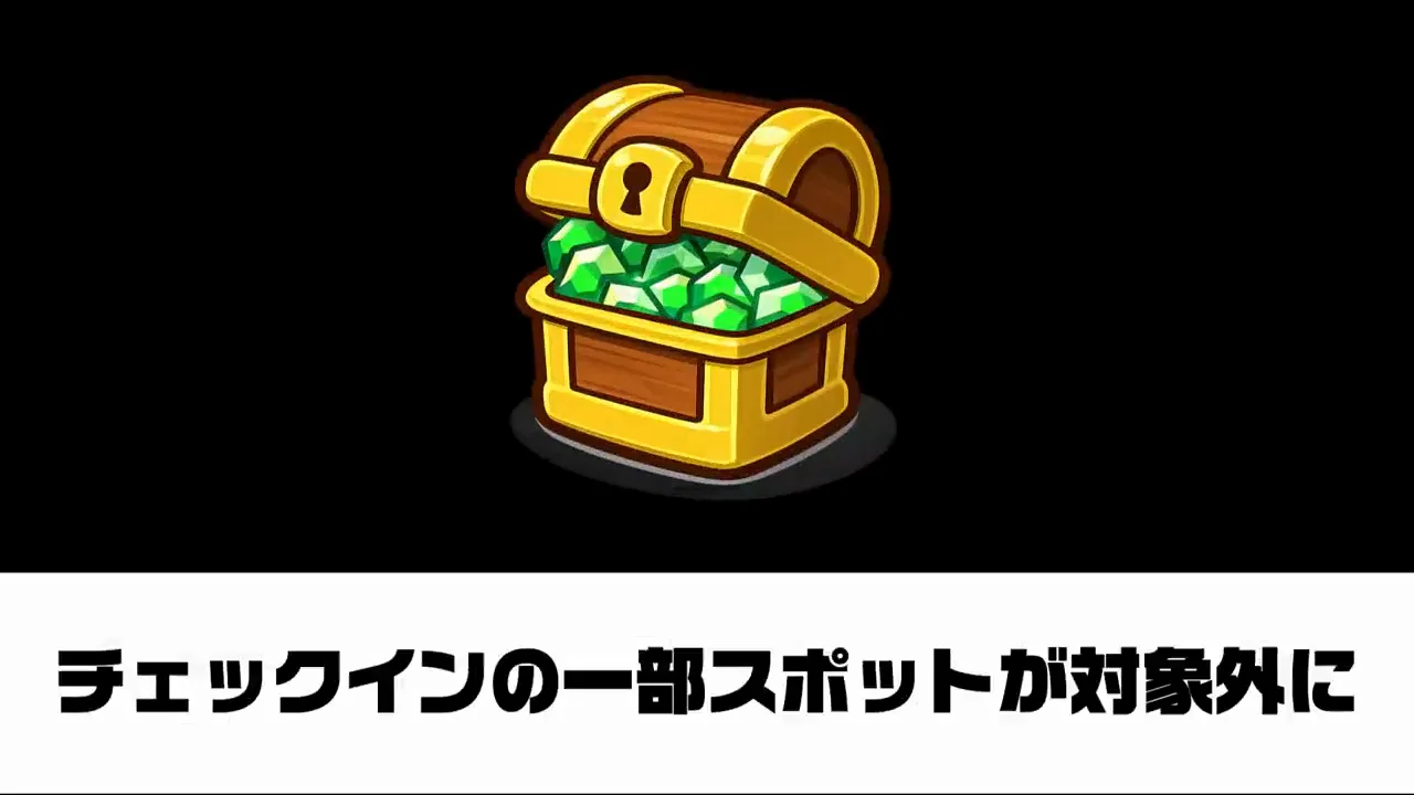 チェックイン機能で一部スポットが対象外に