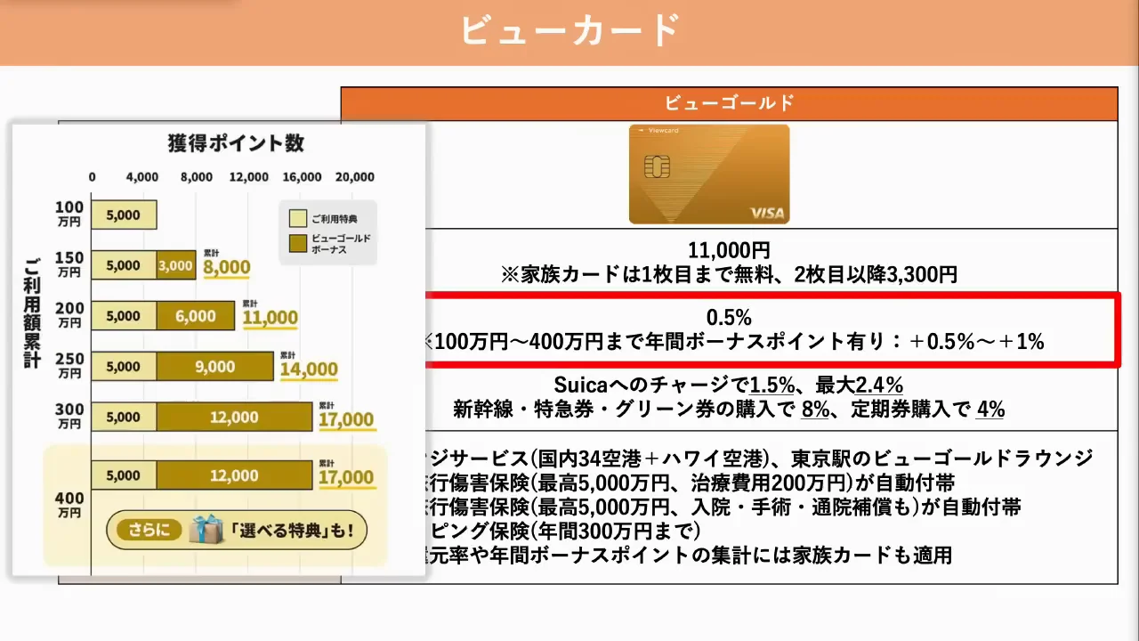 ビューカード ゴールドの年間ボーナスと特典