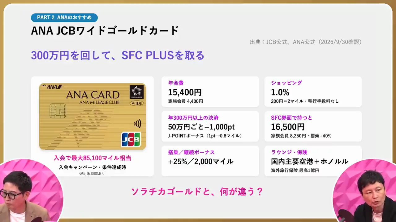 2枚目：ANA JCBワイドゴールド——SFC対応と年間ボーナス