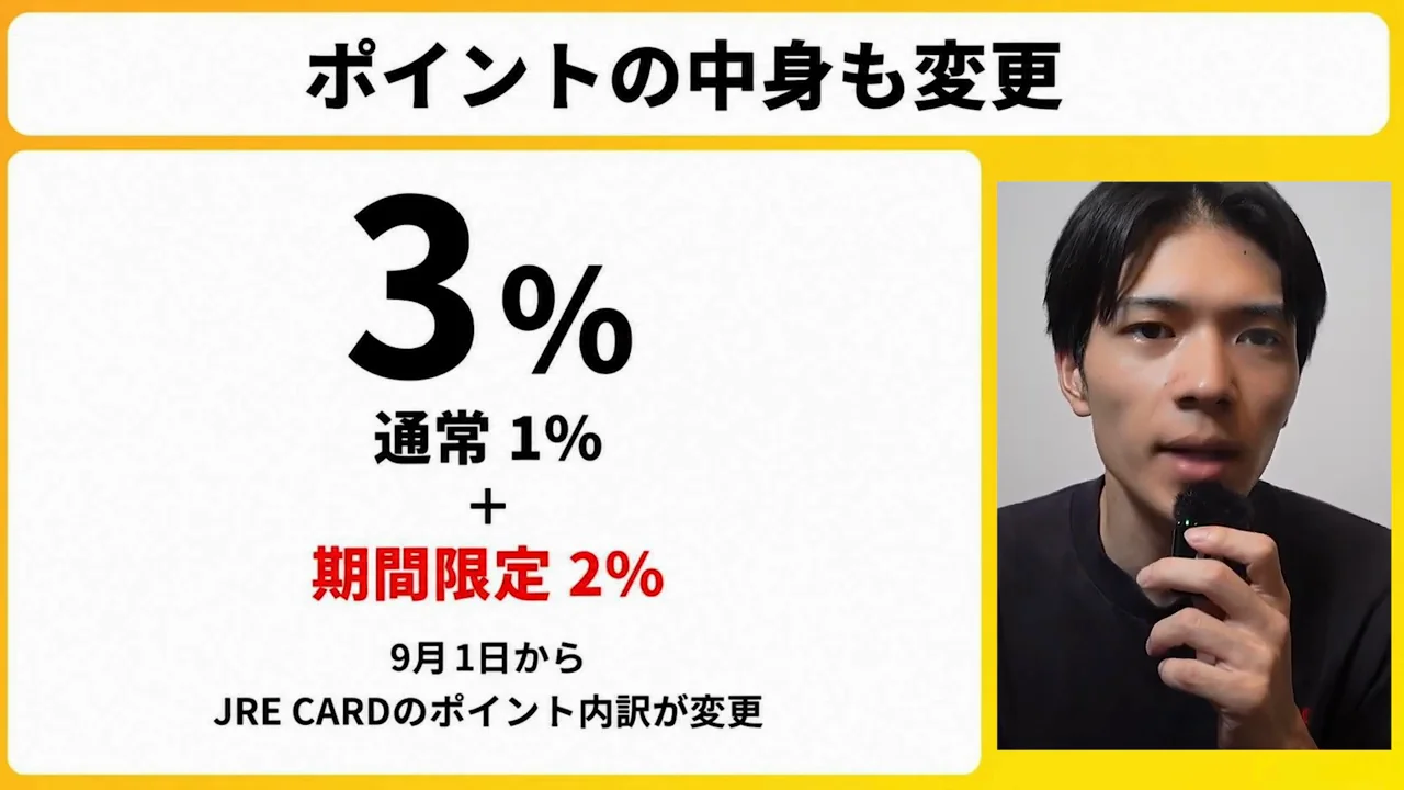 JRE CARD側の変更：3%分の内訳が変わった