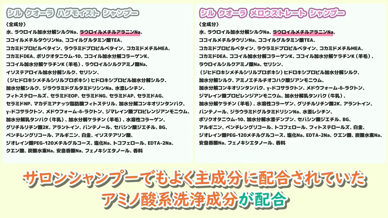 サルフェート・オレフィンフリーの洗浄設計と共通の毛髪補修成分